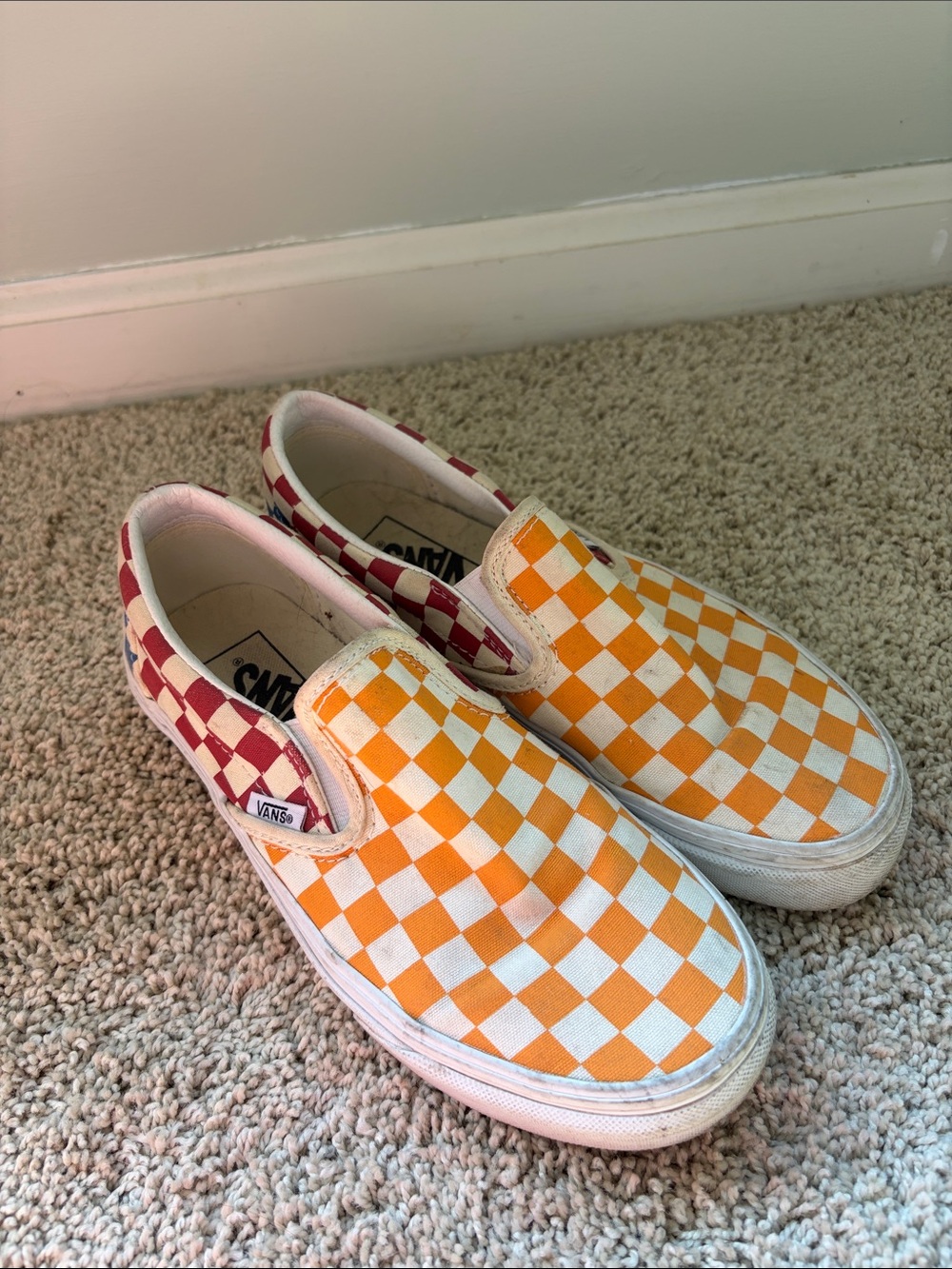Vans Checkerboard Slip-On Sneakers - Orange & Red
